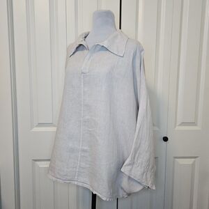Vanessa Zani Linen Oatmeal Blouse Made In Italy Oversized Sleeves SZ L